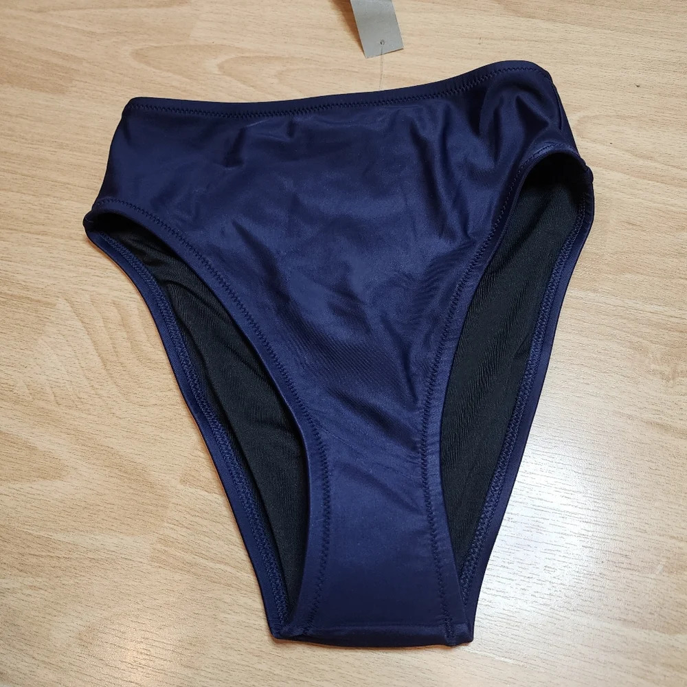 NWT J. Crew High Rise Bikini‎ Bottoms. Navy Blue. Size XXS.